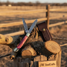Load image into Gallery viewer, Backwoods Trapper Knife Two Blade Pink Bone Handle Steel Bolster Slip Joint
