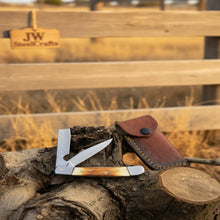 Load image into Gallery viewer, Razor Trapper Knife with Burned Bone Handle and Steel Bolsters