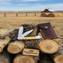 Load image into Gallery viewer, Double Blade Trapper Knife with Bone Handle, Folding Pocket Knife