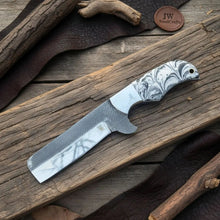 Load image into Gallery viewer, Rasp Steel Bull Cutter Knife — White and Black Marble Resin Handle