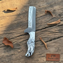Load image into Gallery viewer, Rasp Steel Bull Cutter Knife — White and Black Marble Resin Handle