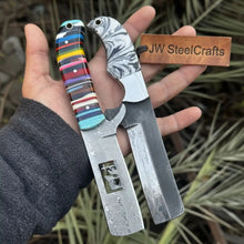Load image into Gallery viewer, 2-Piece Fixed Blade Knives — Rasp Steel Cleaver Rainbow Resin Handle