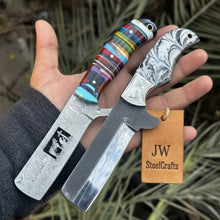 Load image into Gallery viewer, 2-Piece Fixed Blade Knives — Rasp Steel Cleaver Rainbow Resin Handle