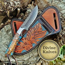 Load image into Gallery viewer, Bone Handle Damascus Cowboy Bull Cutter Knife