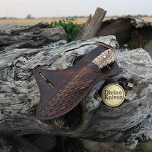 Load image into Gallery viewer, Marbled Handle Damascus Cowboy Knife with Crossdraw Sheath