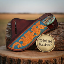 Load image into Gallery viewer, Turquoise Handle EDC Knife with Damascus Blade – Handcrafted Southwestern Pocket Skinner with Sheath