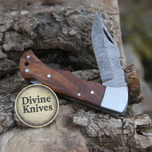 Load image into Gallery viewer, Rosewood Handle Damascus Clip Point Knife for Precision Everyday Cutting