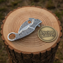 Load image into Gallery viewer, Engraved High Carbon Steel Karambit Style Knife with Mirror Polish Finish