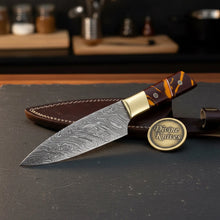 Load image into Gallery viewer, Damascus Slicing Knife with Stag Handle – Handcrafted Carving Knife for Meat &amp; Roasts