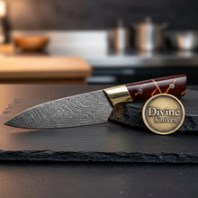 Load image into Gallery viewer, Damascus Slicing Knife with Stag Handle – Handcrafted Carving Knife for Meat &amp; Roasts