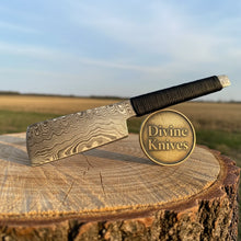Load image into Gallery viewer, Compact Damascus Mini Cleaver with Cord-Wrapped Handle