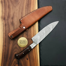 Load image into Gallery viewer, Damascus Chef Knife with Sheath &amp; Wood Handle – Handcrafted Kitchen Knife for Daily Use