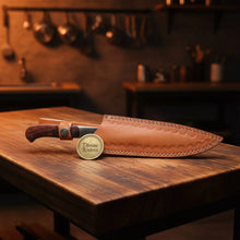 Load image into Gallery viewer, Damascus Utility Knife with Resin Handle – Handcrafted Small Kitchen Knife with Sheath