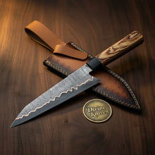 Load image into Gallery viewer, Handcrafted Damascus Kiritsuke Knife with Olive Wood Handle