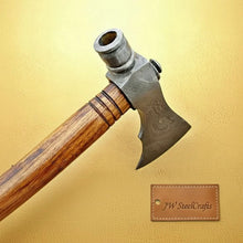 Load image into Gallery viewer, Damascus Smoking Axe with Leather Sheath and Ringed Rosewood Handle