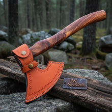 Load image into Gallery viewer, Pattern-Welded Damascus Viking Bearded Axe with Curved Rosewood Handle