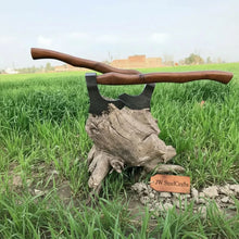 Load image into Gallery viewer, Matching Pair of Hand-Forged Damascus Bearded Axes with Curved Rosewood Handles