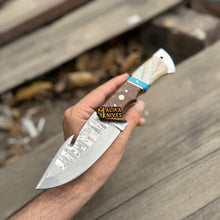 Load image into Gallery viewer, Damascus Gut Hook Hunting Knife with Wood Handle &amp; Sheath