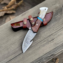 Load image into Gallery viewer, Damascus Gut Hook Hunting Knife with Wood Handle &amp; Sheath