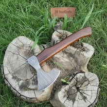 Load image into Gallery viewer, Field Ready Camping Axe, Artisan Pattern Steel Blade, Balanced Wood Handle
