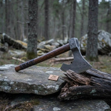 Load image into Gallery viewer, Handmade Damascus Steel Bearded Viking Axe with Hardwood Handle – Custom Forged Norse Camp Axe | JW SteelCrafts