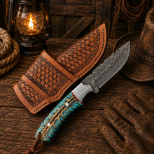 Load image into Gallery viewer, Western Belt Carry Knife – 4” Damascus Blade Pinecone Handle