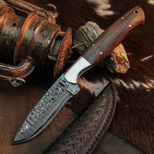 Load image into Gallery viewer, 9.1" Handmade Damascus Hunting Knife – Full Tang Wood Handle