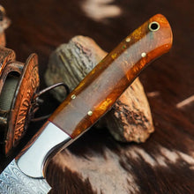 Load image into Gallery viewer, 9.1" Handmade Damascus Hunting EDC Knife – Full Tang Resin Handle