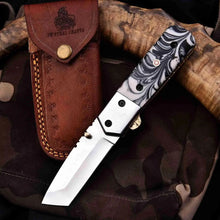 Load image into Gallery viewer, Handmade Folding Knife with Cleaver Blade and Marble Resin Handle