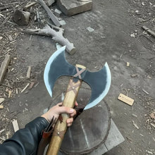 Load image into Gallery viewer, Handcrafted Double-Head Decorative Axe with Wooden Handle – JW SteelCrafts