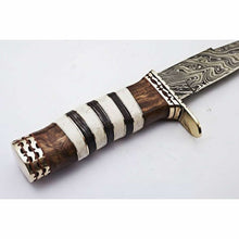 Load image into Gallery viewer, American Clip Point Bowie Knife Damascus Steel Stacked Bone Wood Handle JW SteelCrafts