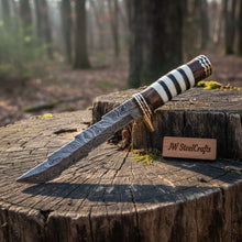 Load image into Gallery viewer, American Clip Point Bowie Knife Damascus Steel Stacked Bone Wood Handle JW SteelCrafts