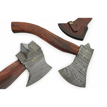 Load image into Gallery viewer, Handmade Damascus Camp Axe with Mosaic Pin and Rosewood Handle