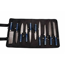 Load image into Gallery viewer, 10-Piece Handmade Damascus Kitchen Knife Set – Blue Pakkawood Handles | Chef, Santoku, Cleaver, Bread, Slicing, Boning, Utility &amp; Paring