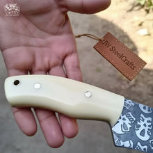Load image into Gallery viewer, Damascus Skinner Knife White Resin Handle 7”