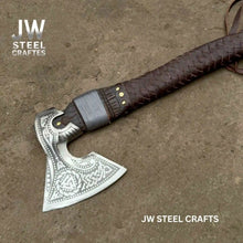 Load image into Gallery viewer, Viking Style Engraved Axe | Handcrafted Leather Wrapped Handle