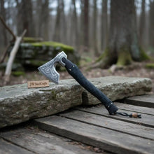Load image into Gallery viewer, Handmade Viking Axe with High Carbon Steel Blade, Custom Engraving and Leather Sheath