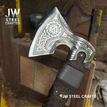 Load image into Gallery viewer, Engraved Norse Valknut Hatchet with Braided Leather Handle