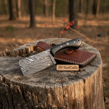 Load image into Gallery viewer, 7 Inch EDC Fixed Blade Dagger Knife with Damascus Steel, Black Micarta Handle, Mosaic Pins, Lanyard Hole &amp; Leather Sheath
