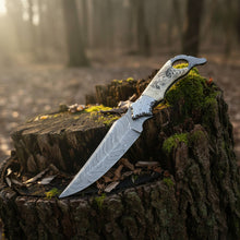 Load image into Gallery viewer, Biker Ringtail Knife Damascus Camel Bone EDC