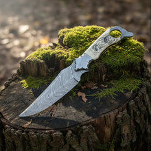 Load image into Gallery viewer, Biker Ringtail Knife Damascus Camel Bone EDC