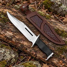Load image into Gallery viewer, Handmade Large Bowie Knife with Black Handle and Leather Sheath