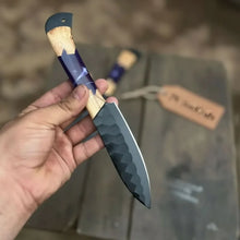 Load image into Gallery viewer, 5-Piece Hand-Forged Chef Knives Set – Black Blades, Purple Resin &amp; Olive Wood Handles