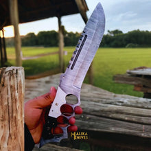 Load image into Gallery viewer, Black White Damascus Knuckle Bowie Knife Resin Handle