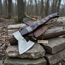 Load image into Gallery viewer, Viking Bearded Axe with Norse Engraved Blade and Leather Sheath