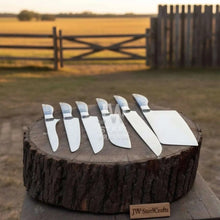 Load image into Gallery viewer, Blue Wood Damascus Chef Knife Set: 5-Piece Handmade Collection