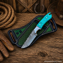 Load image into Gallery viewer, Blue Outlaw Cowboy Hunting Knife – Damascus Steel Turquoise Handle