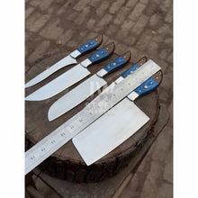 Load image into Gallery viewer, Blue Wood Chef Knife Set – 5-Piece Handmade Kitchen Collection