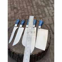 Load image into Gallery viewer, Blue Wood Chef Knife Set – 5-Piece Handmade Kitchen Collection