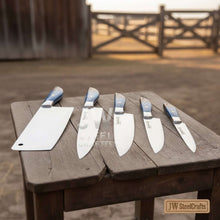 Load image into Gallery viewer, Blue Wood Chef Knife Set – 5-Piece Handmade Kitchen Collection